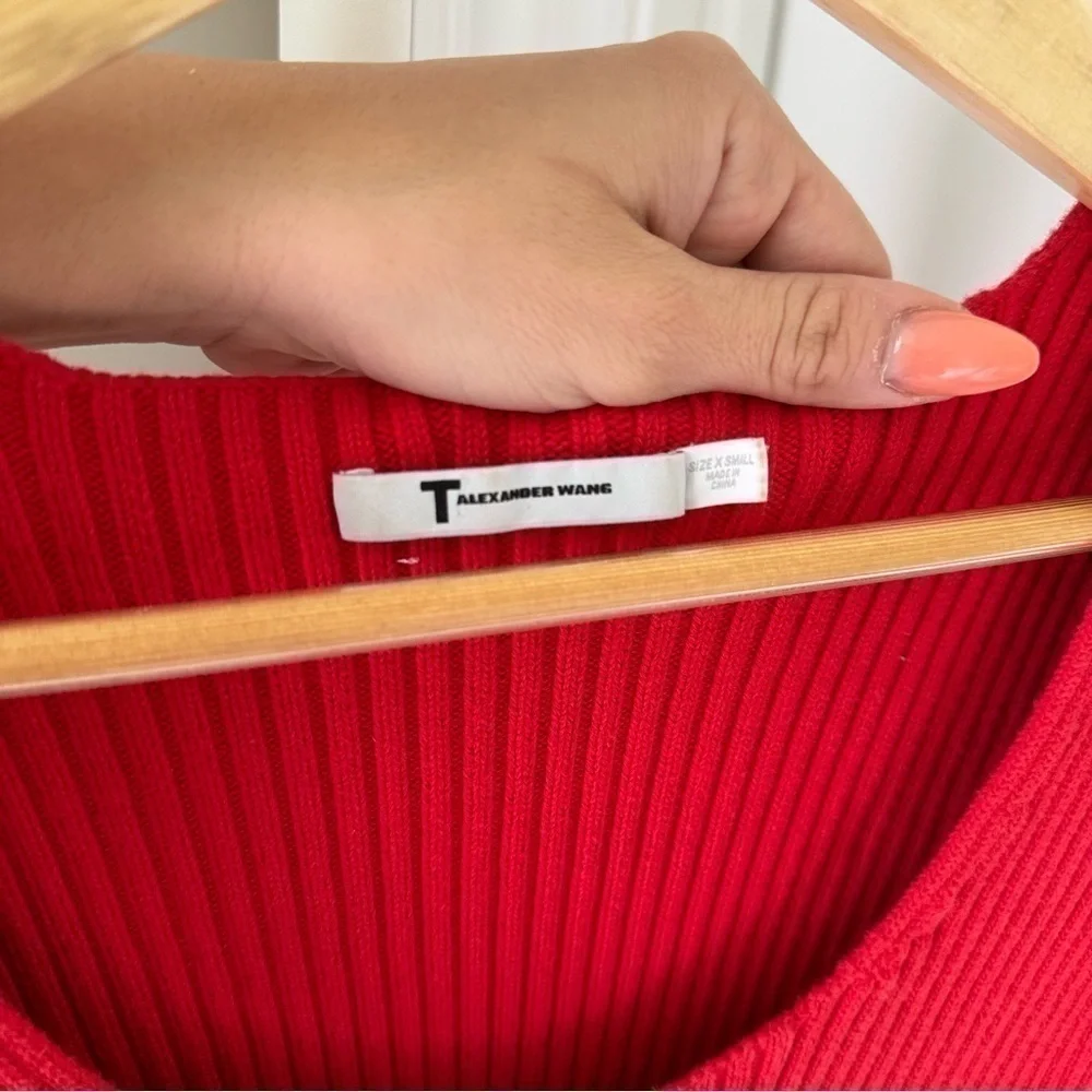 T by Alexander Wang Red Ribbed Knit Dress - Picture 7 of 8